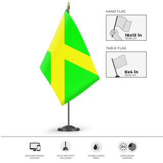 A mockup of the custom flag 'Aa en Hunze flag' as a desk flag and small hand waving flag