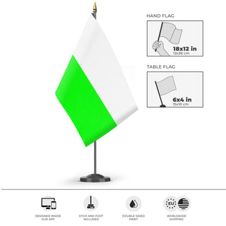 A mockup of the custom flag 'Aalten flag' as a desk flag and small hand waving flag