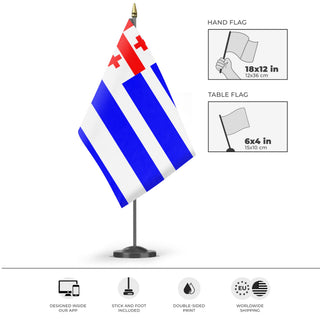 A mockup of the custom flag 'Adjara flag' as a desk flag and small hand waving flag