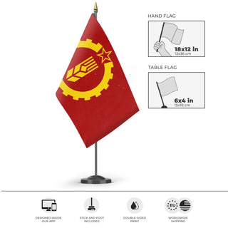 A mockup of the custom flag 'American party of Labor A.P.L. flag' as a desk flag and small hand waving flag