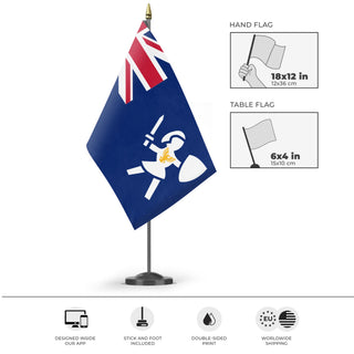 A mockup of the custom flag 'Anguilla flag' as a desk flag and small hand waving flag