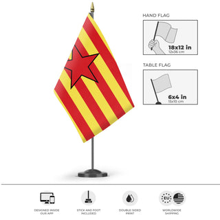 A mockup of the custom flag 'Aragon Independence Flag' as a desk flag and small hand waving flag