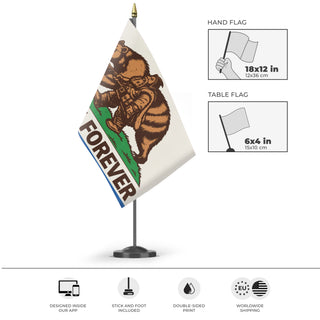 A mockup of the custom flag 'Azeroth Forever flag' as a desk flag and small hand waving flag