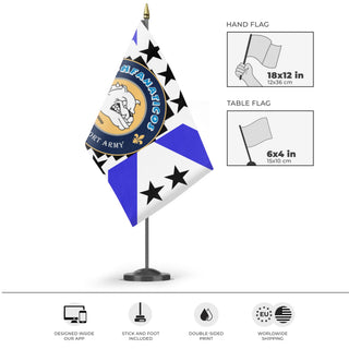A mockup of the custom flag 'BHFANATICOS flag' as a desk flag and small hand waving flag