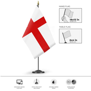 A mockup of the custom flag 'Bologna City Flag' as a desk flag and small hand waving flag
