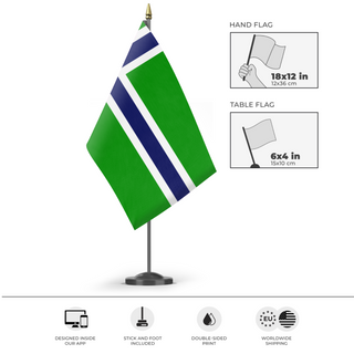 A mockup of the custom flag 'Carrland flag' as a desk flag and small hand waving flag