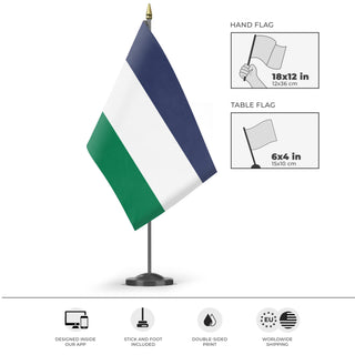 A mockup of the custom flag 'Cascadia Regional Flag' as a desk flag and small hand waving flag