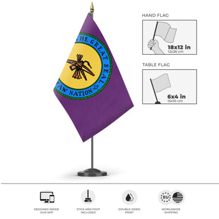 A mockup of the custom flag 'Chocktaw Nation flag' as a desk flag and small hand waving flag