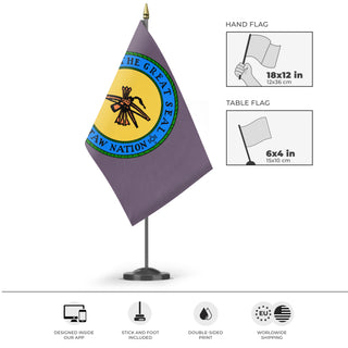 A mockup of the custom flag 'Chocktaw Nation flag' as a desk flag and small hand waving flag