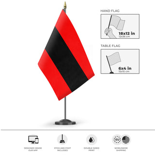 A mockup of the custom flag 'Civil Ensign of Albania flag' as a desk flag and small hand waving flag