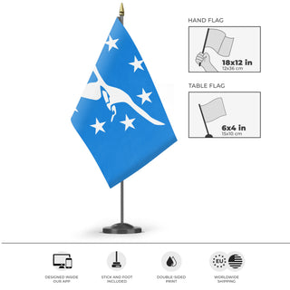 A mockup of the custom flag 'Corpus Christi City Flag' as a desk flag and small hand waving flag