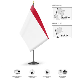 A mockup of the custom flag 'Custom Companion Flag' as a desk flag and small hand waving flag