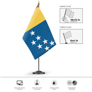 A mockup of the custom flag 'Durham City Flag' as a desk flag and small hand waving flag