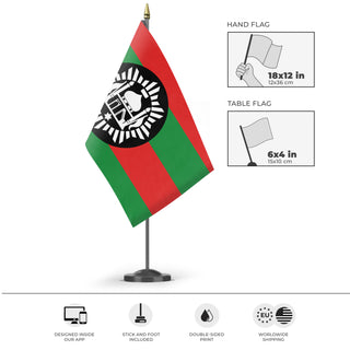 A mockup of the custom flag 'Emirate of Afghanistan flag' as a desk flag and small hand waving flag