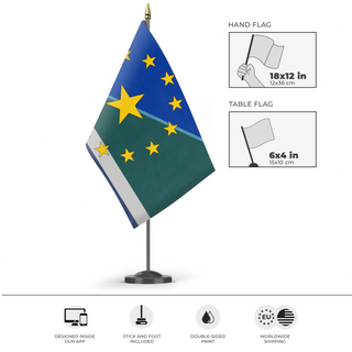 A mockup of the custom flag 'European-River Union flag' as a desk flag and small hand waving flag