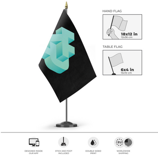 A mockup of the custom flag 'FR flag' as a desk flag and small hand waving flag