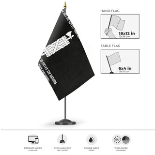 A mockup of the custom flag 'Fasces flag' as a desk flag and small hand waving flag