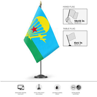 A mockup of the custom flag 'Flag of the Soviet Airborne Forces' as a desk flag and small hand waving flag