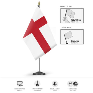 A mockup of the custom flag 'Genoa City Flag' as a desk flag and small hand waving flag
