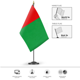 A mockup of the custom flag 'Granada Flag' as a desk flag and small hand waving flag