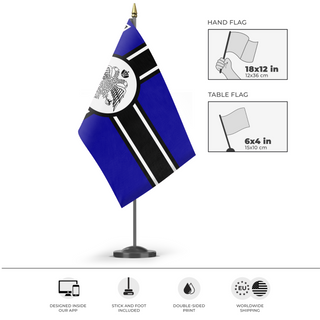 A mockup of the custom flag 'IGL flag' as a desk flag and small hand waving flag