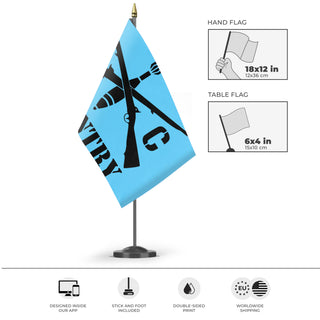 A mockup of the custom flag 'Infantry Army Unit flag' as a desk flag and small hand waving flag