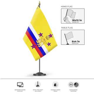 A mockup of the custom flag 'Judah Knight  flag' as a desk flag and small hand waving flag