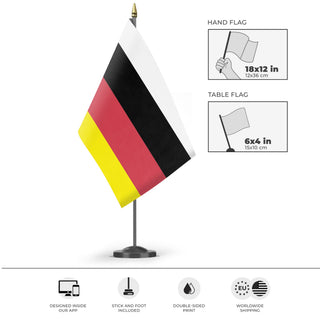 A mockup of the custom flag 'Miccosukee Tribe Flag' as a desk flag and small hand waving flag