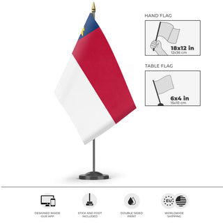 A mockup of the custom flag 'North Carolina State Flag' as a desk flag and small hand waving flag