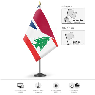 A mockup of the custom flag 'Norway-Lebanon Friendship flag' as a desk flag and small hand waving flag