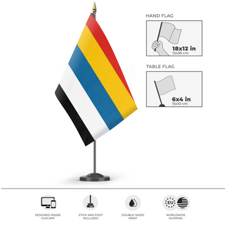 A mockup of the custom flag 'Republic of China 1912-1928 flag' as a desk flag and small hand waving flag