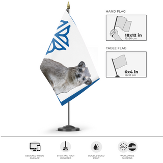 A mockup of the custom flag 'RocHyrax flag' as a desk flag and small hand waving flag