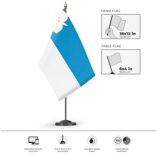 A mockup of the custom flag 'Salt Lake City Flag' as a desk flag and small hand waving flag