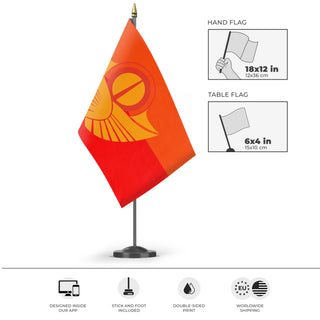 A mockup of the custom flag 'Solar Empire flag' as a desk flag and small hand waving flag