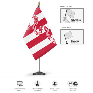 A mockup of the custom flag 'Sons of Liberty flag' as a desk flag and small hand waving flag