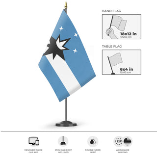A mockup of the custom flag 'Springfield City Flag' as a desk flag and small hand waving flag