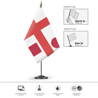 A mockup of the custom flag 'T flag' as a desk flag and small hand waving flag