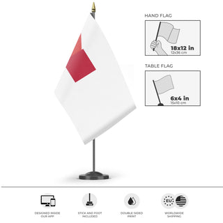 A mockup of the custom flag 'T flag' as a desk flag and small hand waving flag