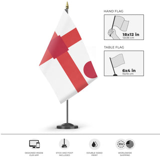 A mockup of the custom flag 'T flag' as a desk flag and small hand waving flag