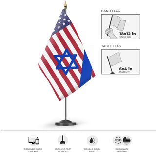 A mockup of the custom flag 'USI flag' as a desk flag and small hand waving flag