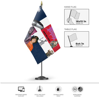 A mockup of the custom flag 'Underground  flag' as a desk flag and small hand waving flag