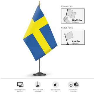 A mockup of the custom flag 'Verona City Flag' as a desk flag and small hand waving flag
