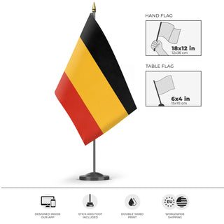 A mockup of the custom flag 'Vocabian flag' as a desk flag and small hand waving flag