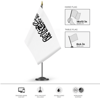 A mockup of the custom flag 'afghanistan flag' as a desk flag and small hand waving flag