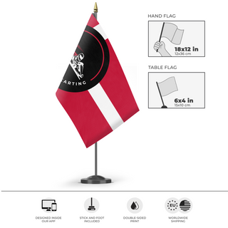 A mockup of the custom flag 'ddk flag' as a desk flag and small hand waving flag