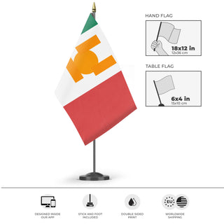 A mockup of the custom flag 'mexico flag' as a desk flag and small hand waving flag