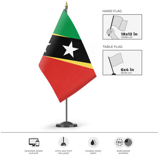 A mockup of the custom flag 'san cristobal y nieves flag' as a desk flag and small hand waving flag