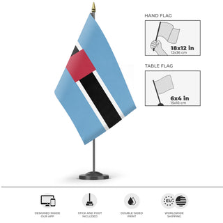 A mockup of the custom flag 'test flag' as a desk flag and small hand waving flag