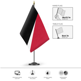 A mockup of the custom flag 'trinidad/tobago flag' as a desk flag and small hand waving flag